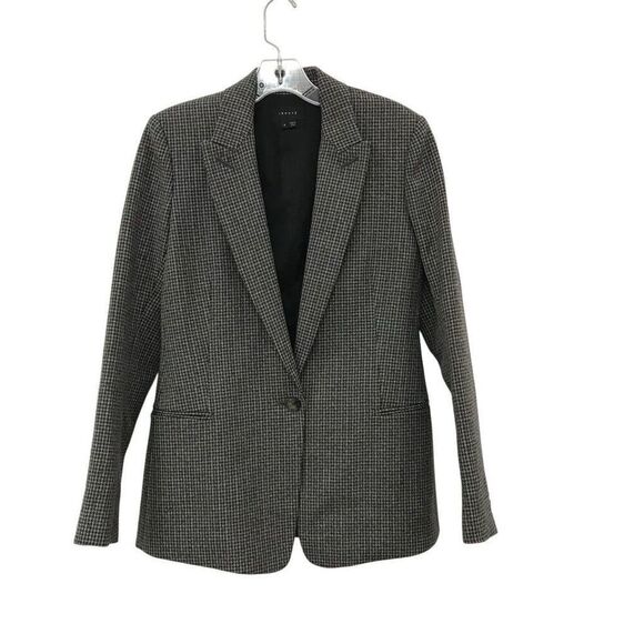 THEORY Size 6 Gray blue Plaid Ganella Wool Blazer  jacket - Picture 1 of 4